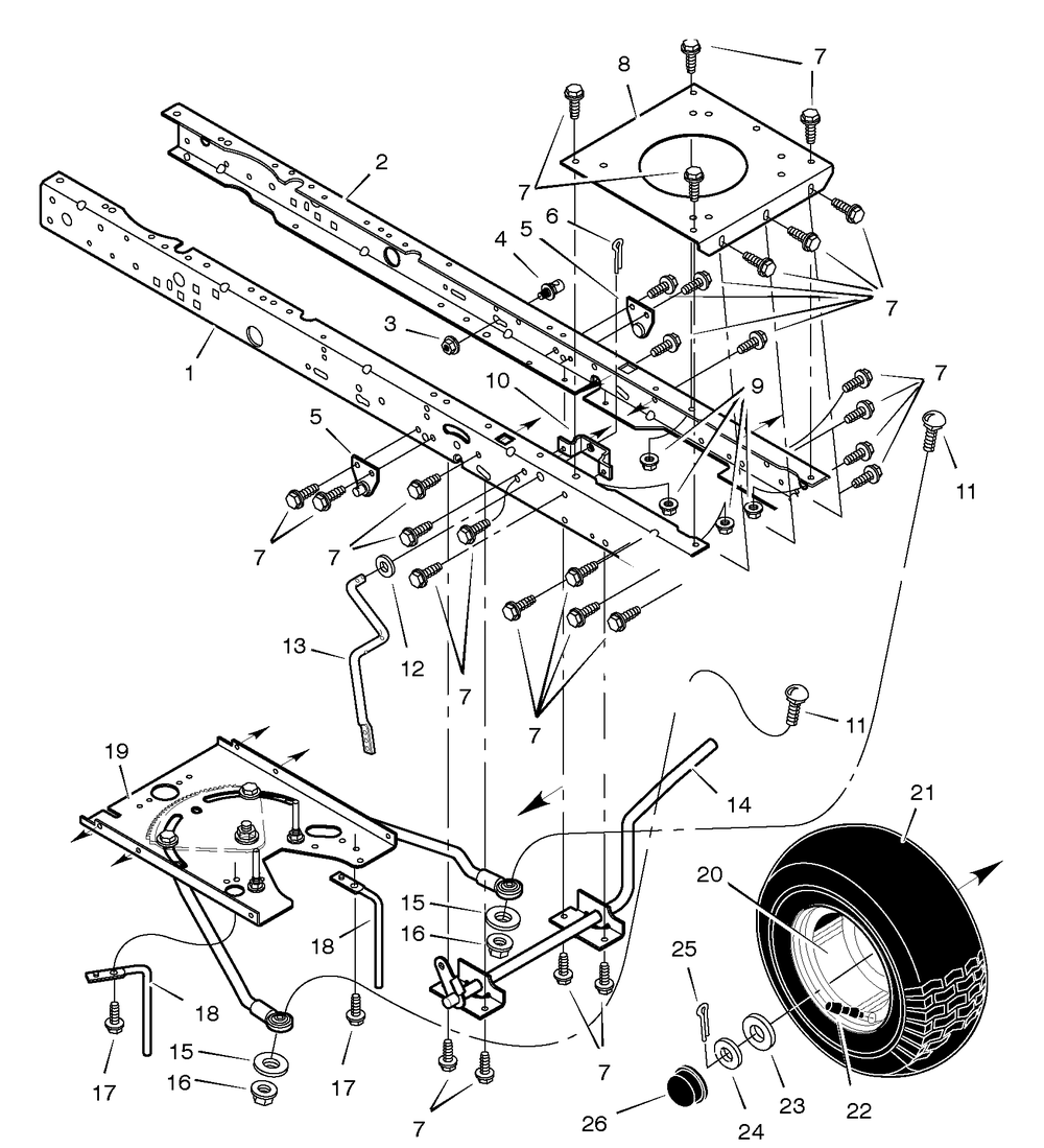 Front Frame Assembly Diagram and Parts List for 461004X92B 2005 Briggs and Stratton Lawn Tractor